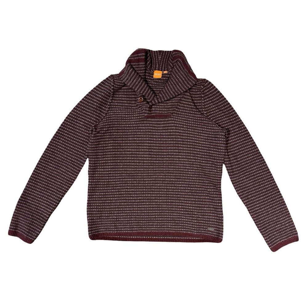 Hugo Boss Orange Label Shawl Collar Wool Knit Pullover Sweater Maroon Size M